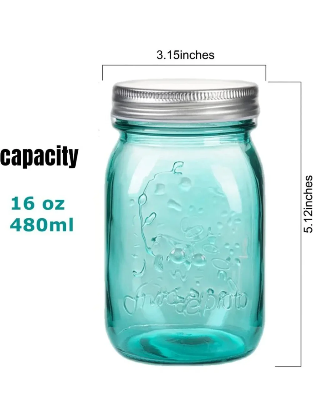 16 oz Teal Mason Jars - 6 Pack Glass Storage Containers for Canning, Pickling